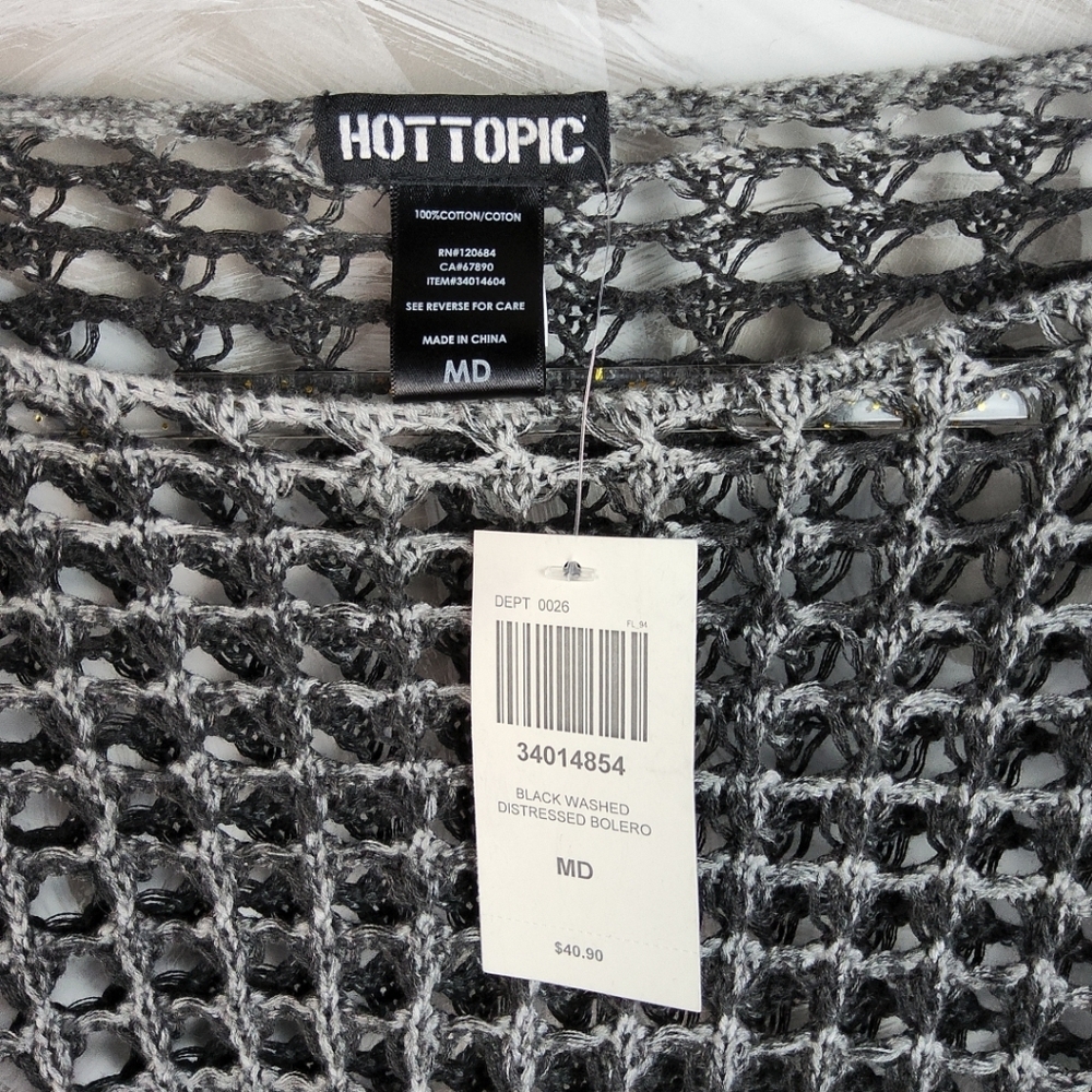 HOT TOPIC Black Gray Mesh Deconstructed Goth Punk Y2K Cropped Top Sz M Unisex - Picture 6 of 10